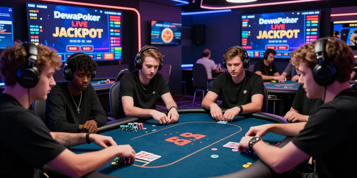 Dewapoker Live Jackpot gaming scene with players engaged in an exciting online poker match, showcasing vibrant graphics and a competitive atmosphere.