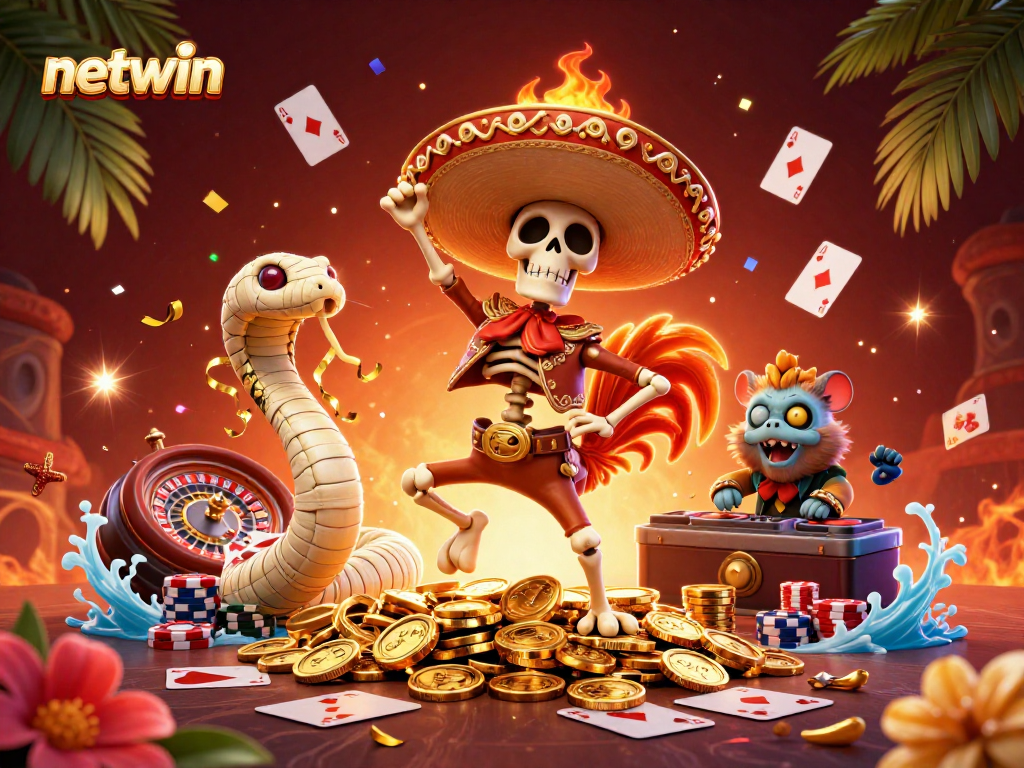 Experience thrilling gaming action with netwin featuring vibrant characters in an energetic casino scene.