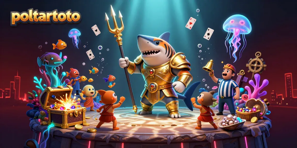 Menangkan hadiah di poltartoto dengan karakter hiu kartun bertarung di arena bawah laut.