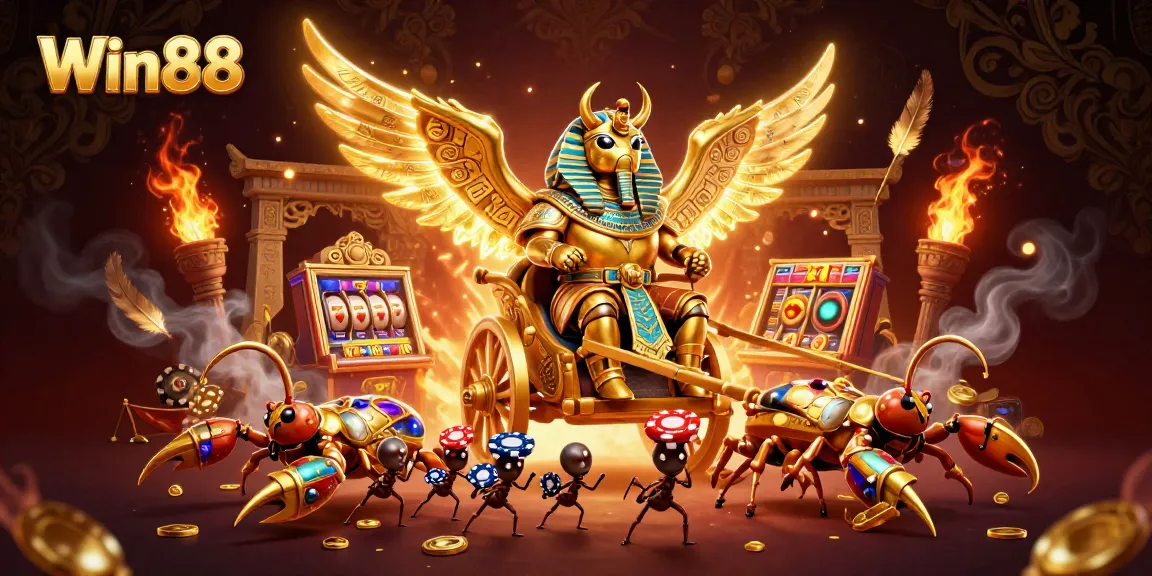 Win88 players enjoy dynamic slots action with colossal characters and vibrant gaming atmosphere.