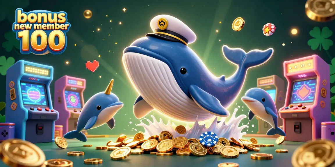 Experience the excitement of bonus new member 100 with engaging casino elements in a vibrant 3D scene.