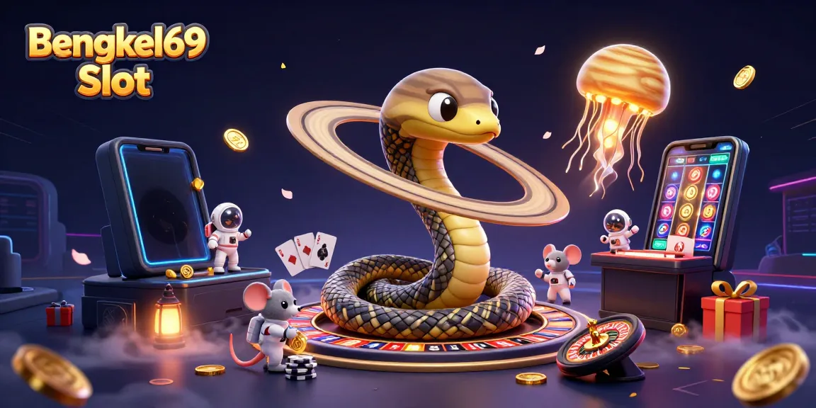 Experience the excitement of Bengkel69 Slot with astronaut mice betting and cosmic dealers in a 3D casino atmosphere.