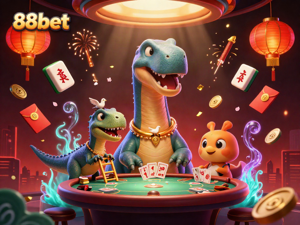 Experience thrilling excitement at 88bet with vibrant casino elements in a dynamic 3D illustration.