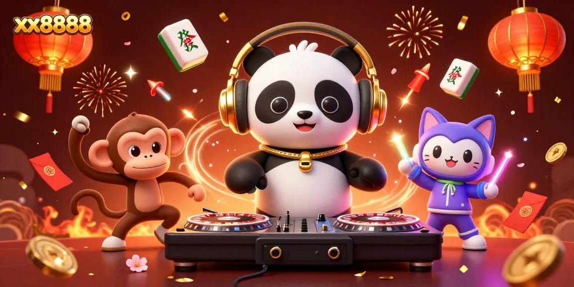 Experience the excitement of playing at xx8888 with vibrant visuals of a DJ panda and lively characters.