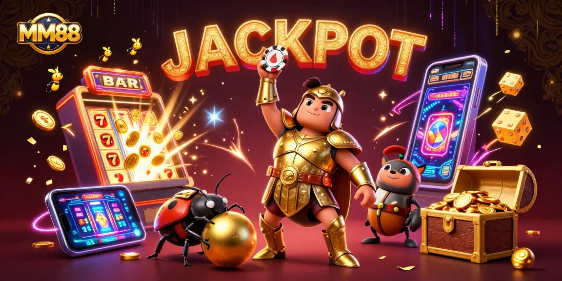 Engage in thrilling gameplay with MM88 at this vibrant casino scene showcasing victory and massive wins!