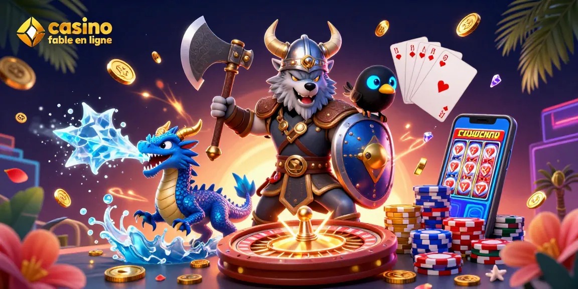 Vivez une expérience de jeu passionnante au casino fiable en ligne avec un guerrier loup viking, un dragon et des éléments de jeu vibrants.