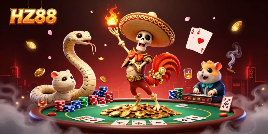 Experience the thrilling world of HZ88 with a vibrant 3D casino scene full of excitement.