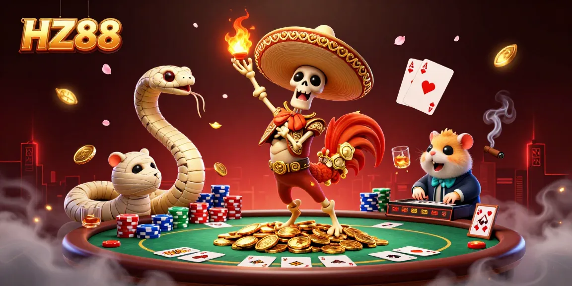 Experience the thrilling world of HZ88 with a vibrant 3D casino scene full of excitement.
