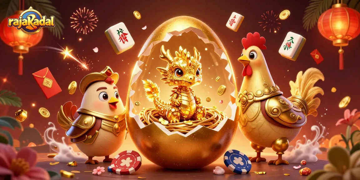 Rasakan sensasi menang di rajakadal dengan naga emas bercipta mengawasi tumpukan chip poker.