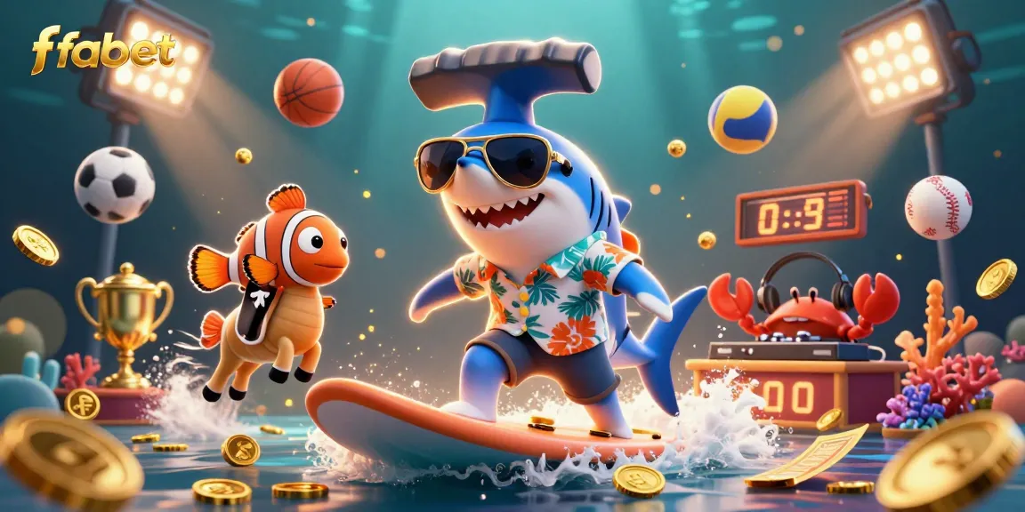 Engaging fabet scene with a shark and clownfish in a dynamic casino-themed illustration