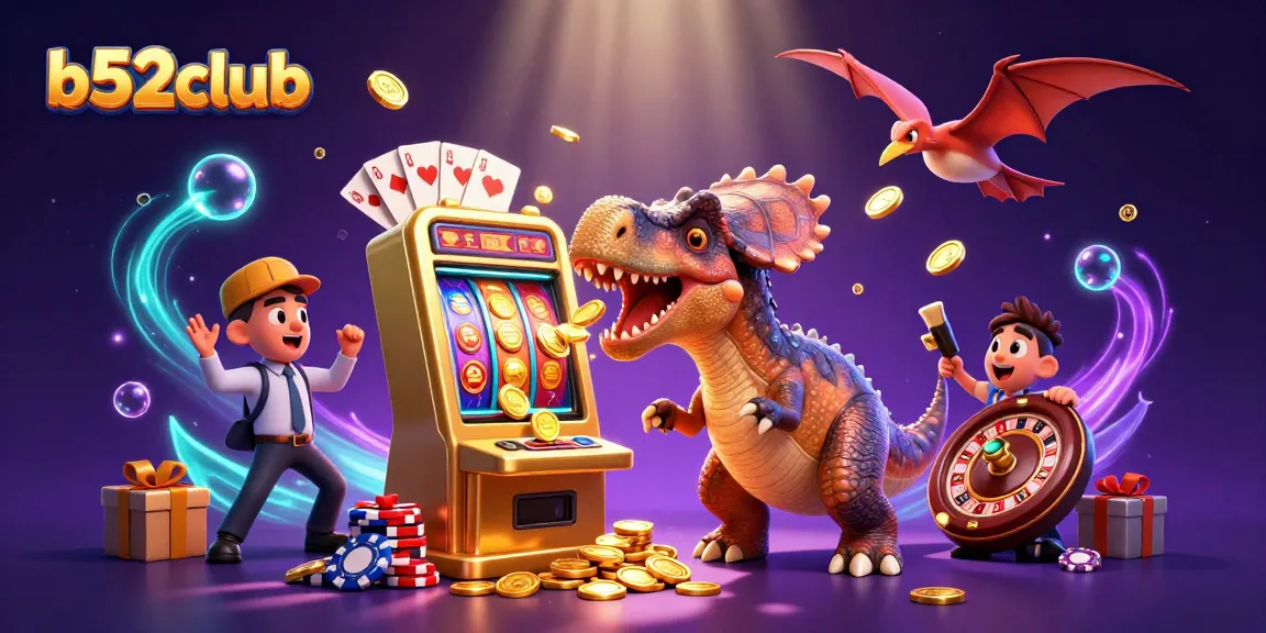 B52Club's exciting jackpot scene with a dino and casino elements captivating players.