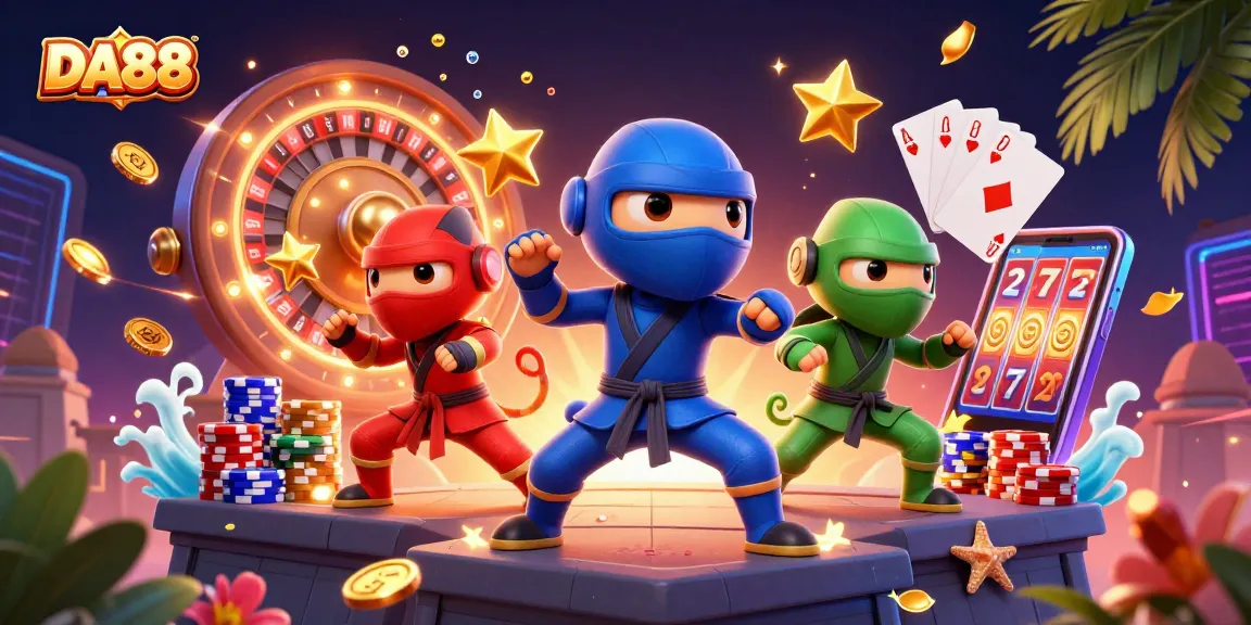 Engage in thrilling gameplay at DA88 with vibrant 3D characters and casino elements.