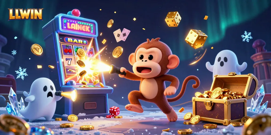 Experience winning thrills at LLWIN's haunted casino with a playful monkey and curious puppy!