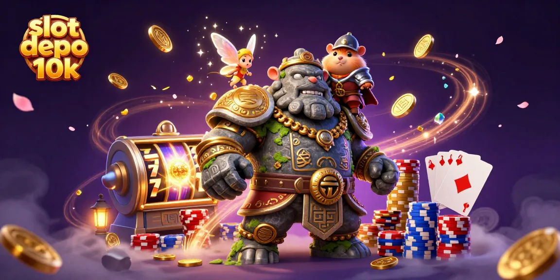 Menangkan jackpot di slot depo 10k dengan karakter golem ajaib dan koin emas berkilau.