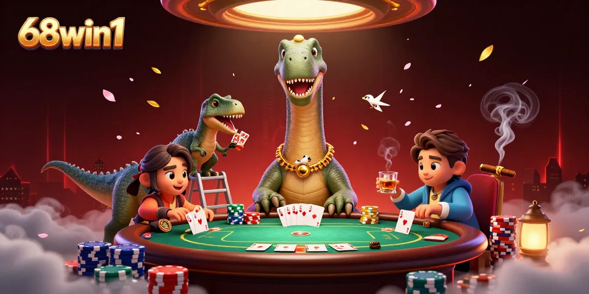 Engage in action-packed poker at 68win1 with animated 3D characters and vibrant casino elements.