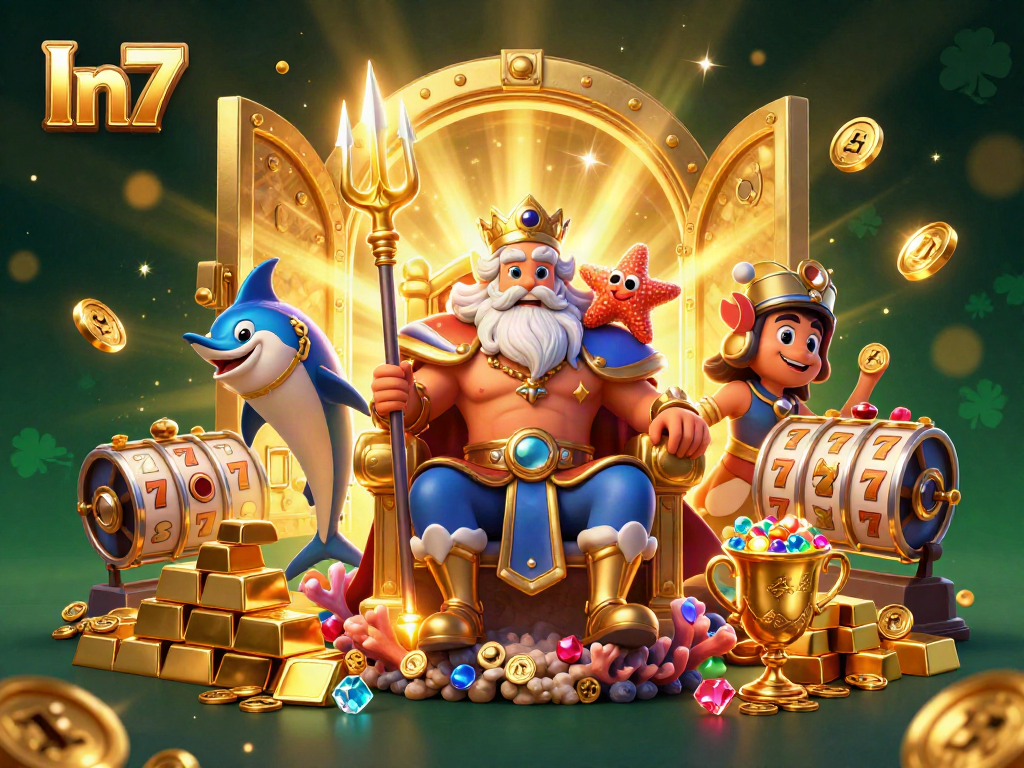 Spin the reels with In7 & experience treasure-filled adventures in this 3D casino scene.