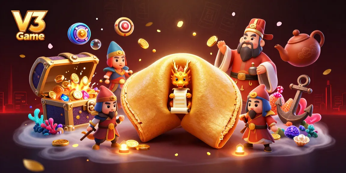 Engage with V3 Game through this captivating illustration featuring golden treasures and gaming excitement.