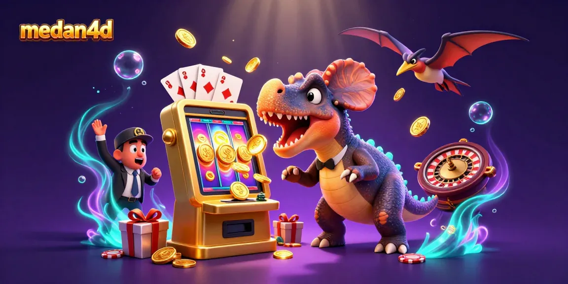 Momen menarik di medan4d saat dinosaur pachycephalosaurus menggedor mesin slot emas dan koin jatuh berlimpah.