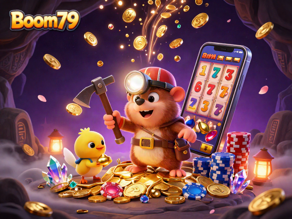 Engage in thrilling Boom79 gameplay with a vibrant scene of treasure hunting and gaming excitement.