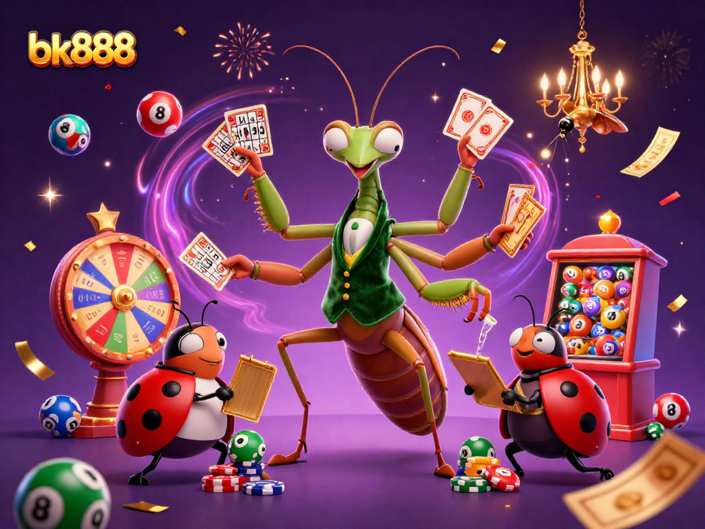 Experience the excitement of bk888's vibrant casino scene with a praying mantis card sharp and ladybug pit boss.