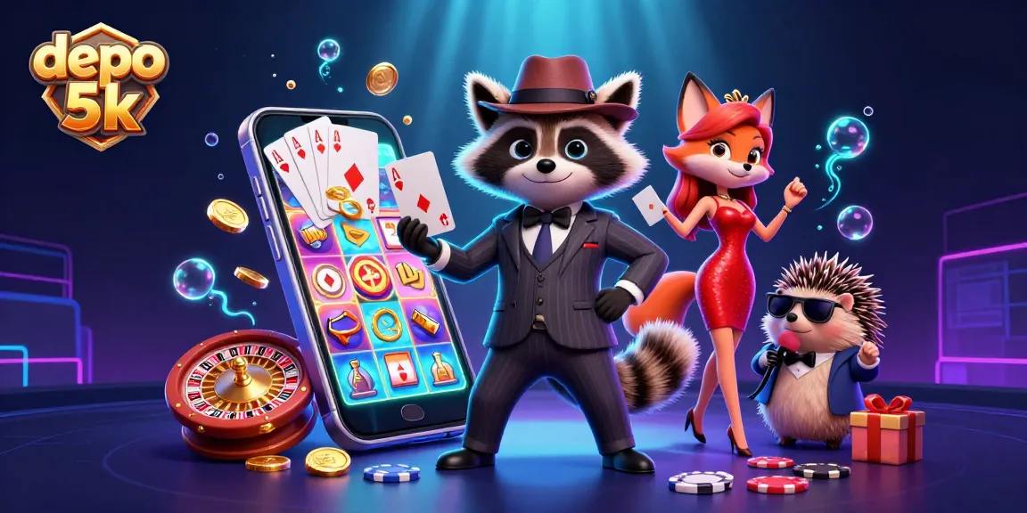 Spin jackpot reels at depo 5k featuring a suave raccoon, glamorous fox, and a hedgehog bouncer.
