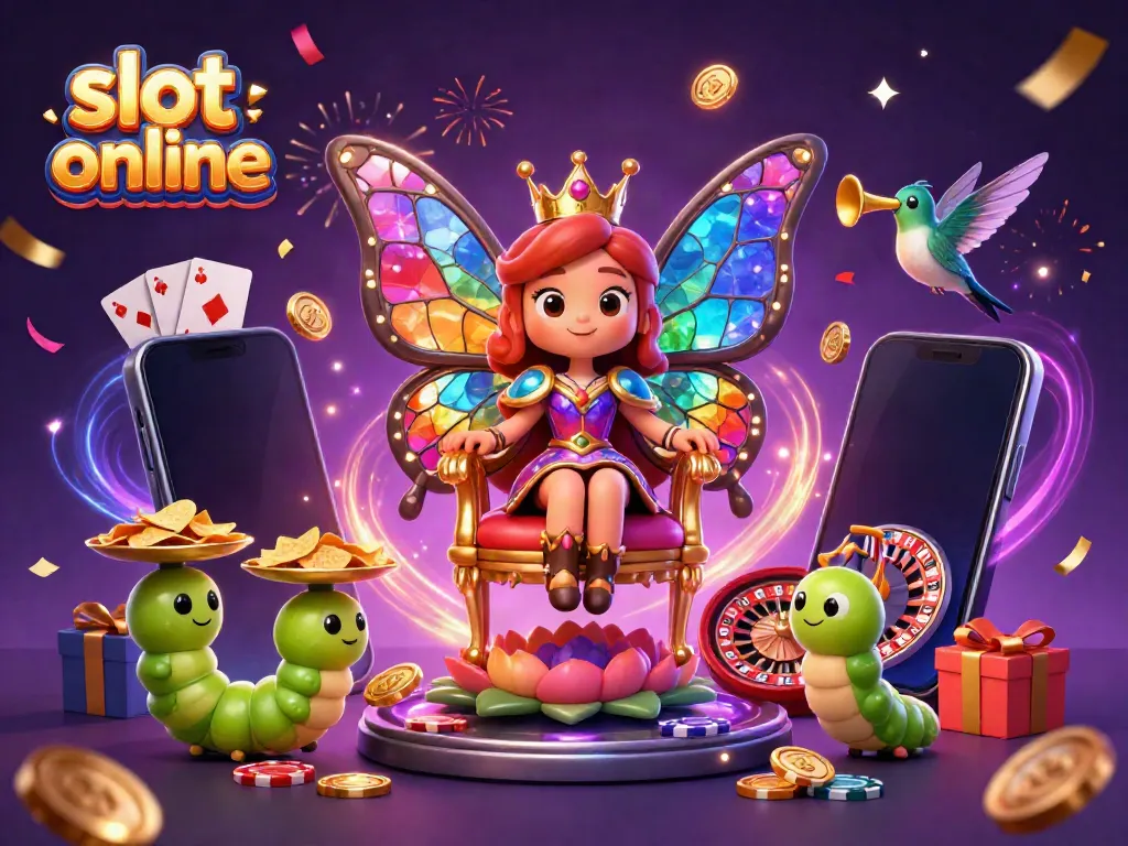 Menampilkan slot online dengan mobilisasi simbol-simbol kasino yang ceria dan meriah.