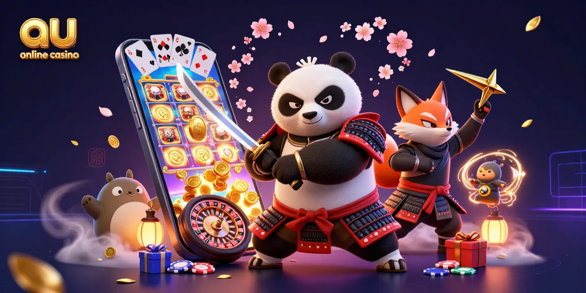 Engage with top-tier games at au online casino amidst vibrant 3D samurai panda and fox.