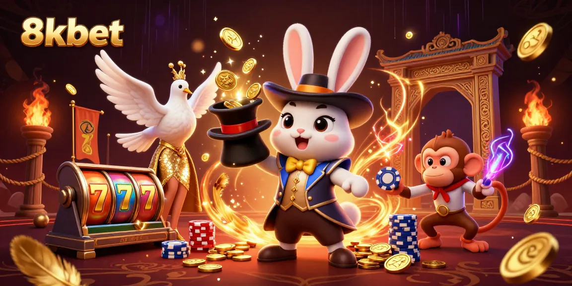 Experience 8xbet's thrilling casino games with a magician rabbit and enchanting visuals.