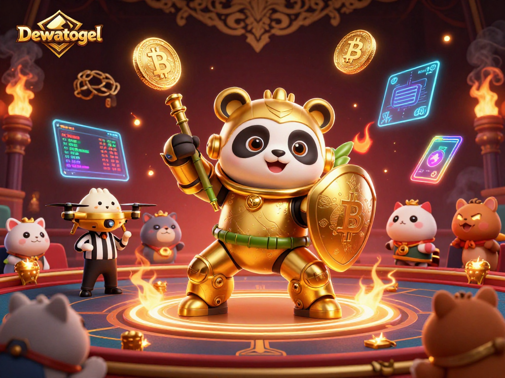 Dewatogel menghidupkan suasana kasino dengan panda mekanik berperang di arena penuh kegembiraan.