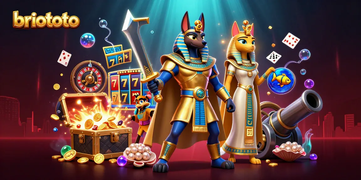 Briototo enhances gameplay with vivid 3D visual effects featuring ancient Egyptian warriors and vibrant casino elements.