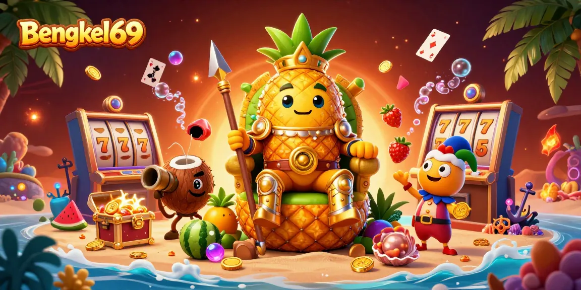 Bengkel69 ignites excitement with colorful slot reels, golden treasures, and lively casino characters.