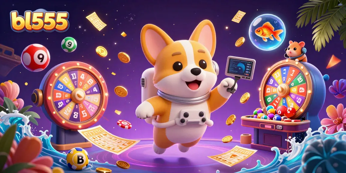 Experience the vibrant world of bl555 casino with floating characters, lively gaming elements, and a dynamic cosmic setting.