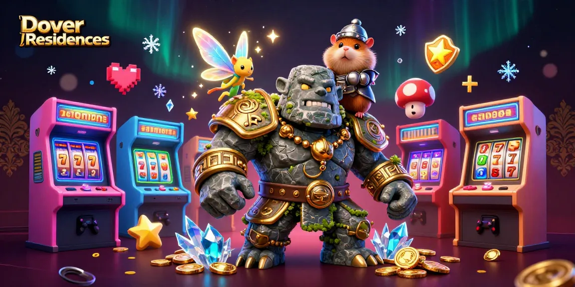 Permainan yang menampilkan Dover Residences dengan karakter golem, peri, dan ksatria hamster yang beraksi di kasino