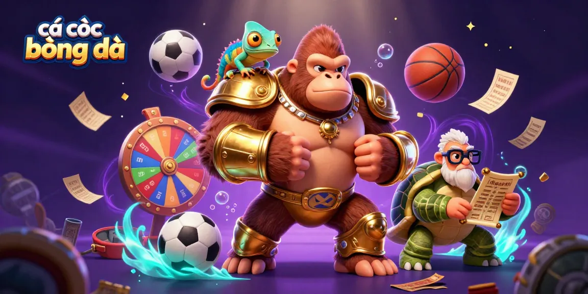 Cá cược bóng đá scene featuring colorful bouncing sports balls and dynamic characters for betting experiences.