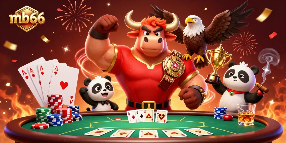 Experience thrilling victories with mb66 as the bull mascot showcases poker triumph.