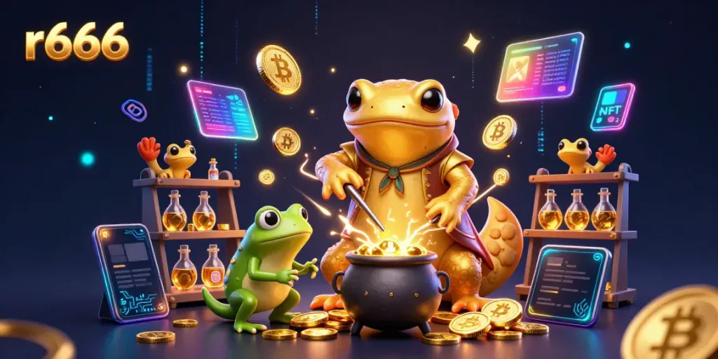 Join the r666 gaming frenzy as the golden salamander creates coins in a magical casino scene.