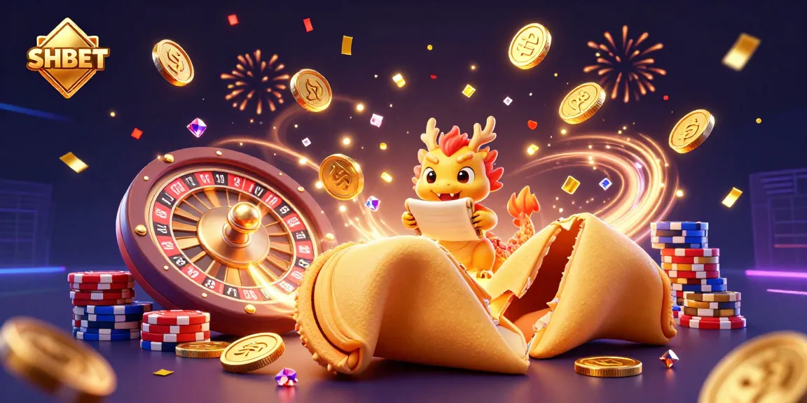 Win big with SHBET and a golden fortune cookie, showcasing a thrilling 3D casino scene.