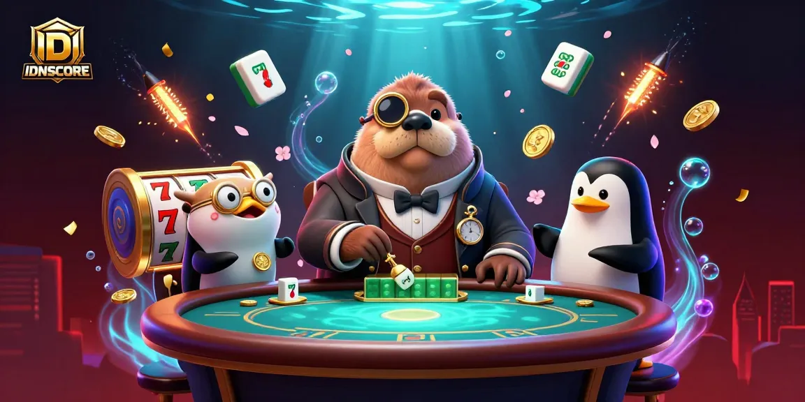 Join the fun with IDNSCORE at an exhilarating underwater poker game featuring whimsical characters and rich casino elements.