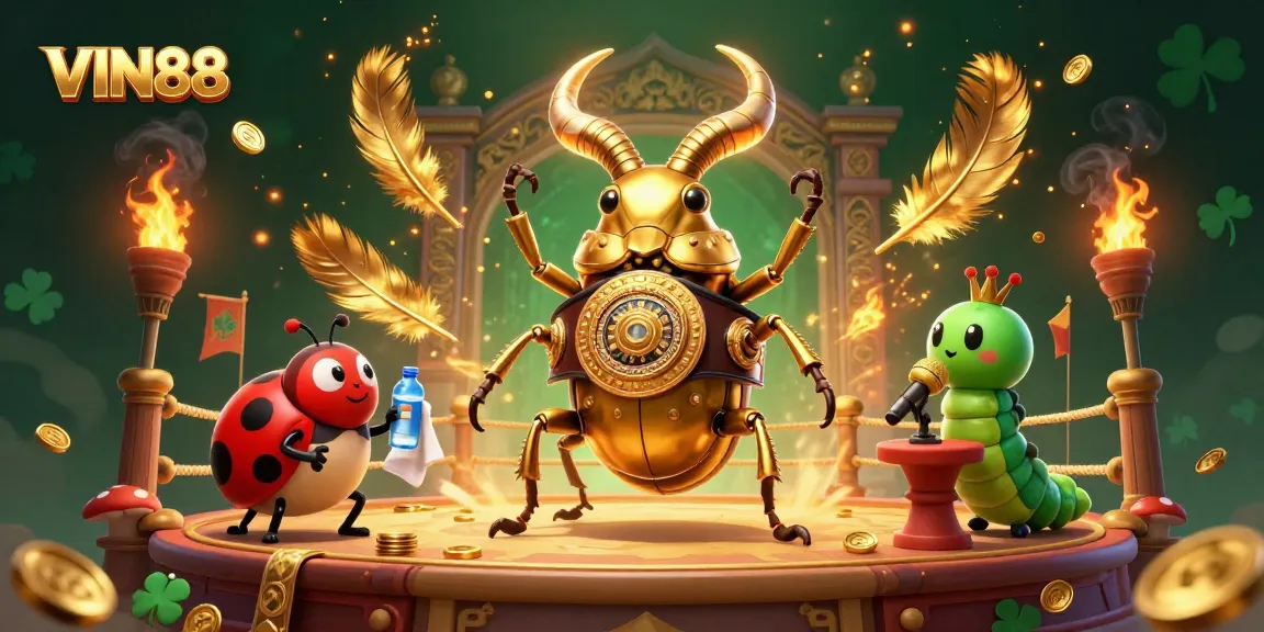 Experience thrilling gaming action with VIN88 in an intense boxing match featuring a giant golden stag beetle.