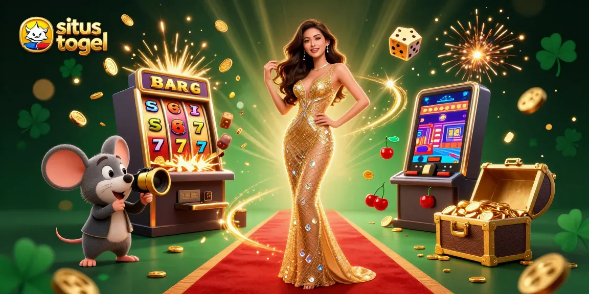 Engage with situs togel in a vibrant scene featuring a glamorous woman and playful paparazzi mouse amidst dynamic casino elements.