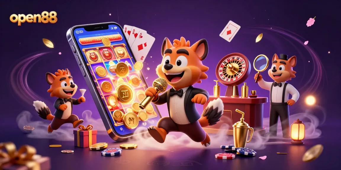 open88 animates a vibrant casino scene with hyenas mixing drinks, telling jokes, and checking IDs.