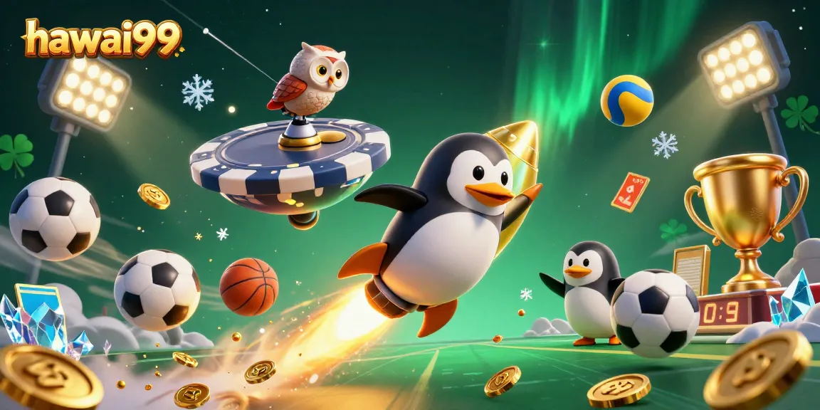 Experience the thrill of hawai99 as the golden penguin rockets towards a casino in space.