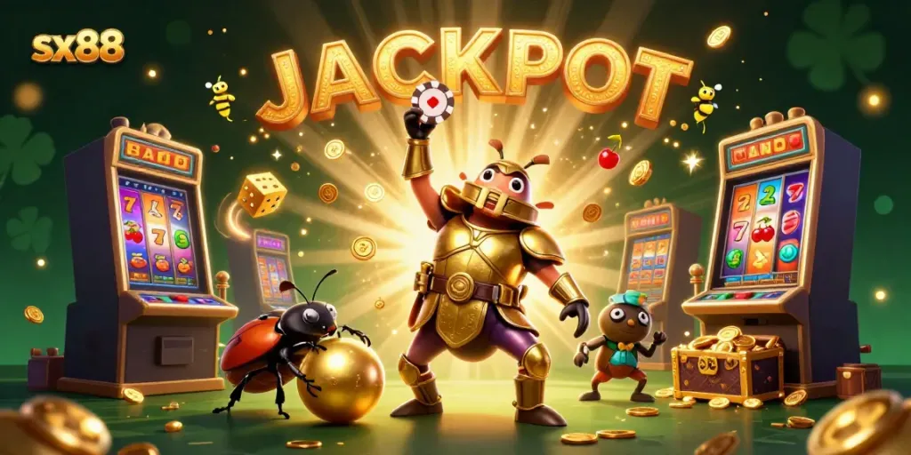 Experience big wins at sx88 with dynamic 3D casino elements and vibrant illustrative characters.