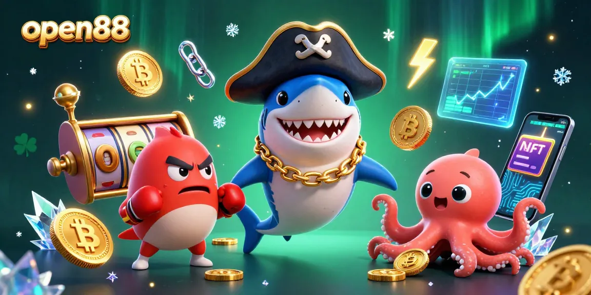 Experience exciting gameplay at open88 with vibrant characters like a pirate shark, fun symbols, and thrilling elements.