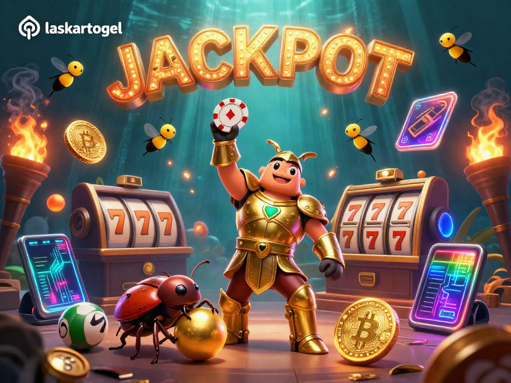 Win big with laskartogel, featuring epic gambling elements in a vibrant 3D celebration scene.