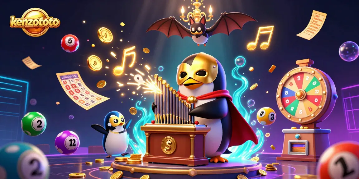 Kenzototo showcases an exciting cartoon-style slot experience with golden coins and vibrant lottery elements.