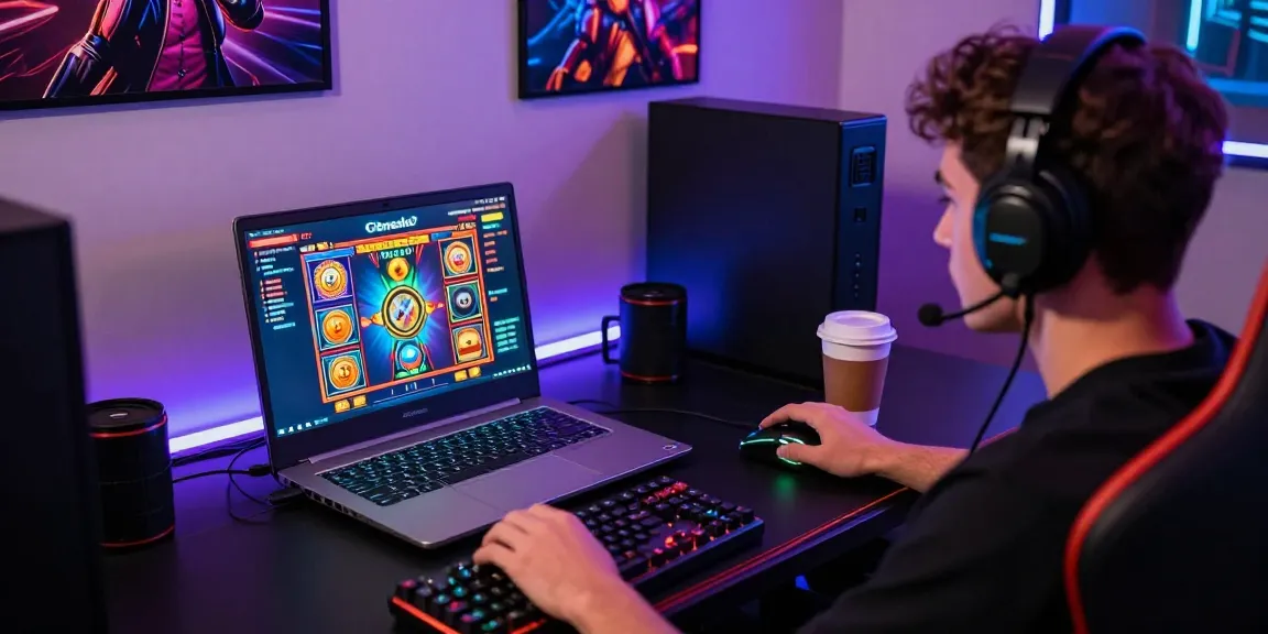 Login Cemeslot Resmi on a vibrant online gaming setup featuring an engaged player.