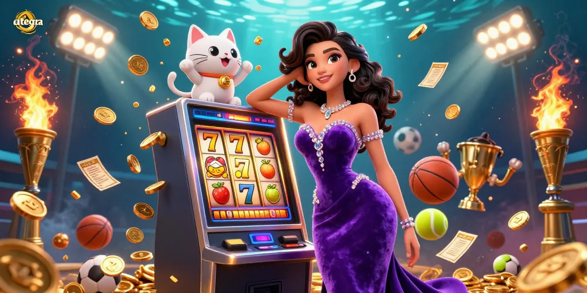 Ategra showcases an exciting casino scene with a stylish woman and a jackpot slot machine, engaging players.