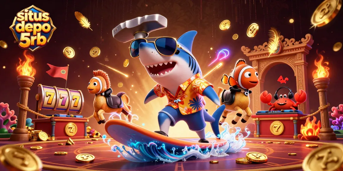 Experience thrilling gameplay with situs depo 5rb where lucky players enjoy exciting wins surrounded by animated casino scenes.