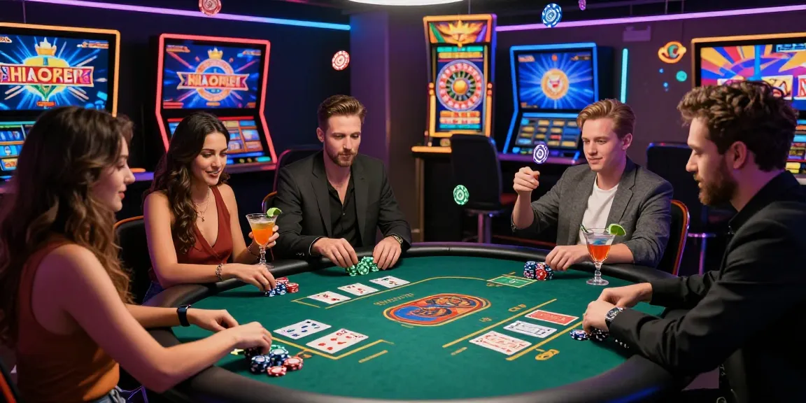 Players enjoying the excitement of a casino non aams game night with vibrant screens and celebration.
